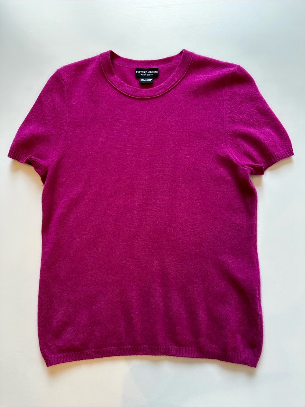 Sutton Cashmere 100% Cashmere Fuchsia Short Sleeve Sweater L